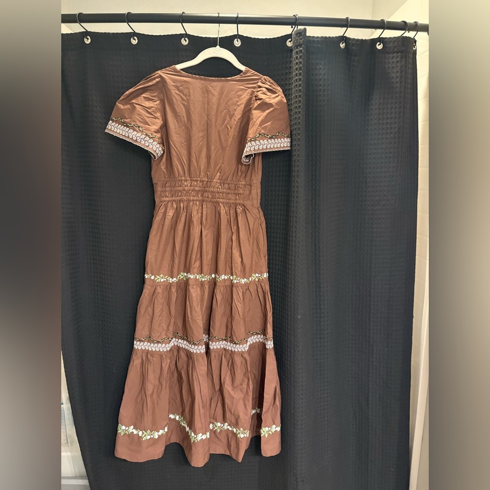 Anthropologie The Somerset Embroidered Maxi Dress SP Root Beer NWT - Picture 5 of 6